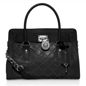 NWT Michael Kors Hamilton Microstud Quilted Leather Satchel Bag Purse